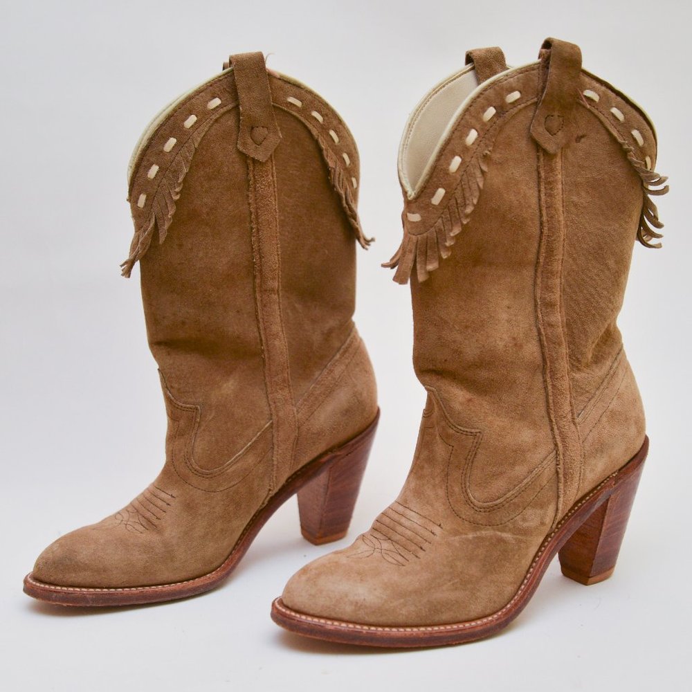1970s Beige Suede Western Cowgirl Boots from Acme